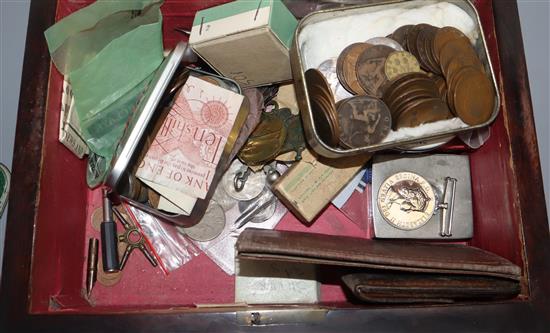 A collection of WWI police medals, sundry coins and an 18ct gold ladys watch